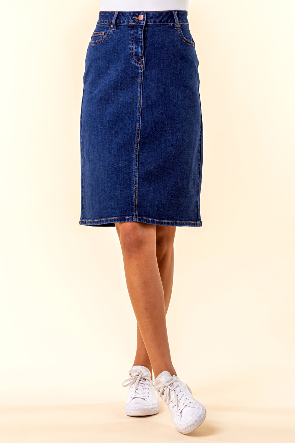 A Line Knee Length Denim Skirt In Indigo Roman Originals Uk