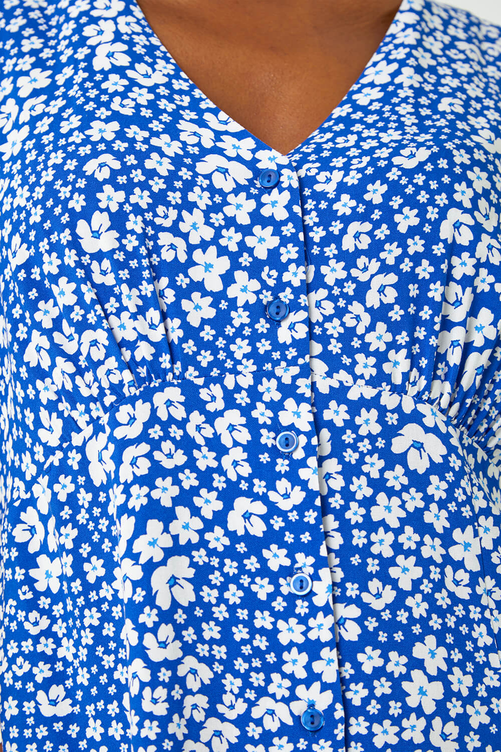 Blue Ditsy Floral Print Button Dress, Image 5 of 5