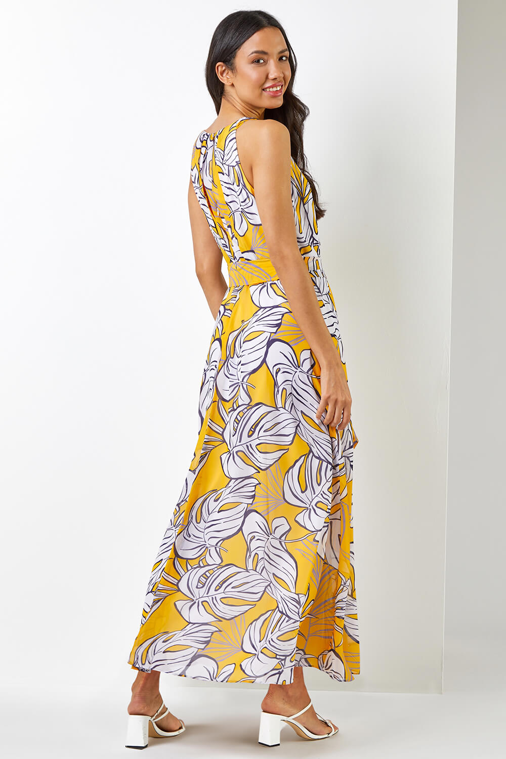 Yellow Tropical Leaf Print Maxi Dress, Image 2 of 5
