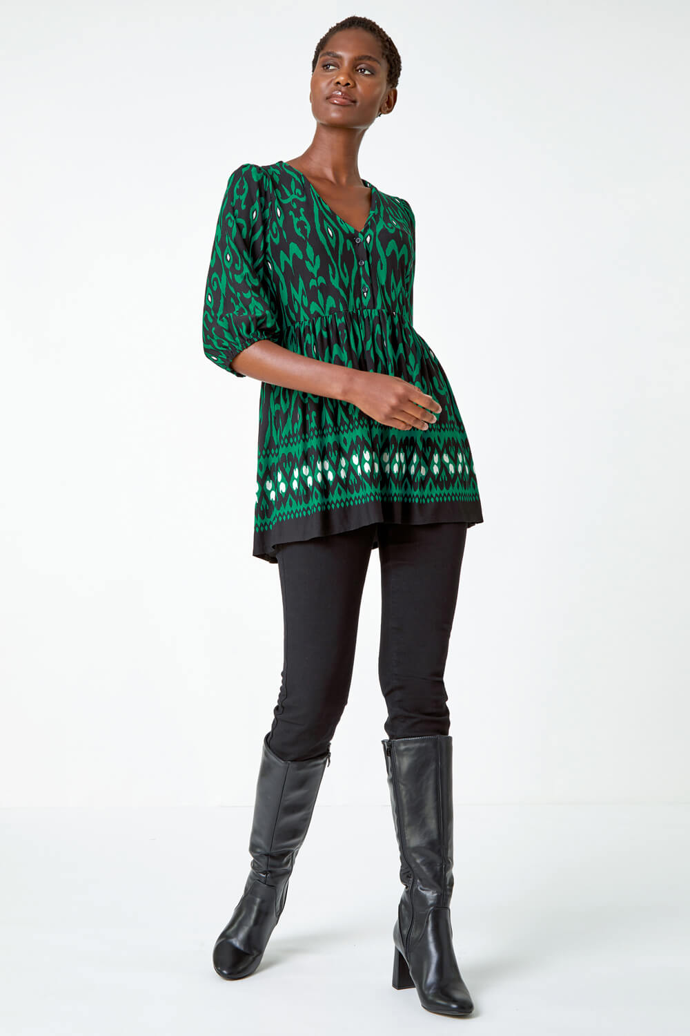  Aztec Stretch Tunic Smock Top, Image 2 of 5