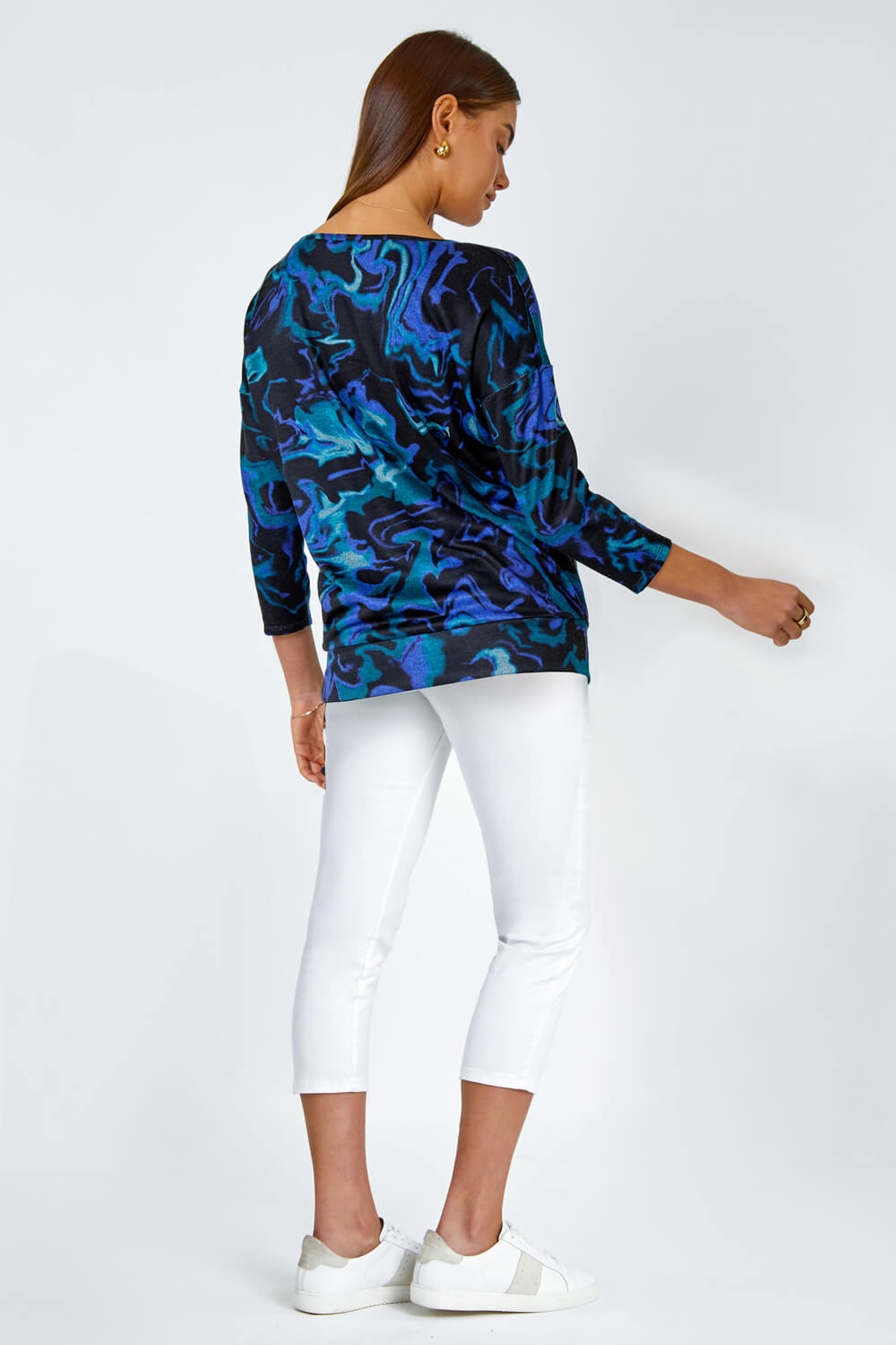 Blue Marble Stretch Blouson Top, Image 3 of 5
