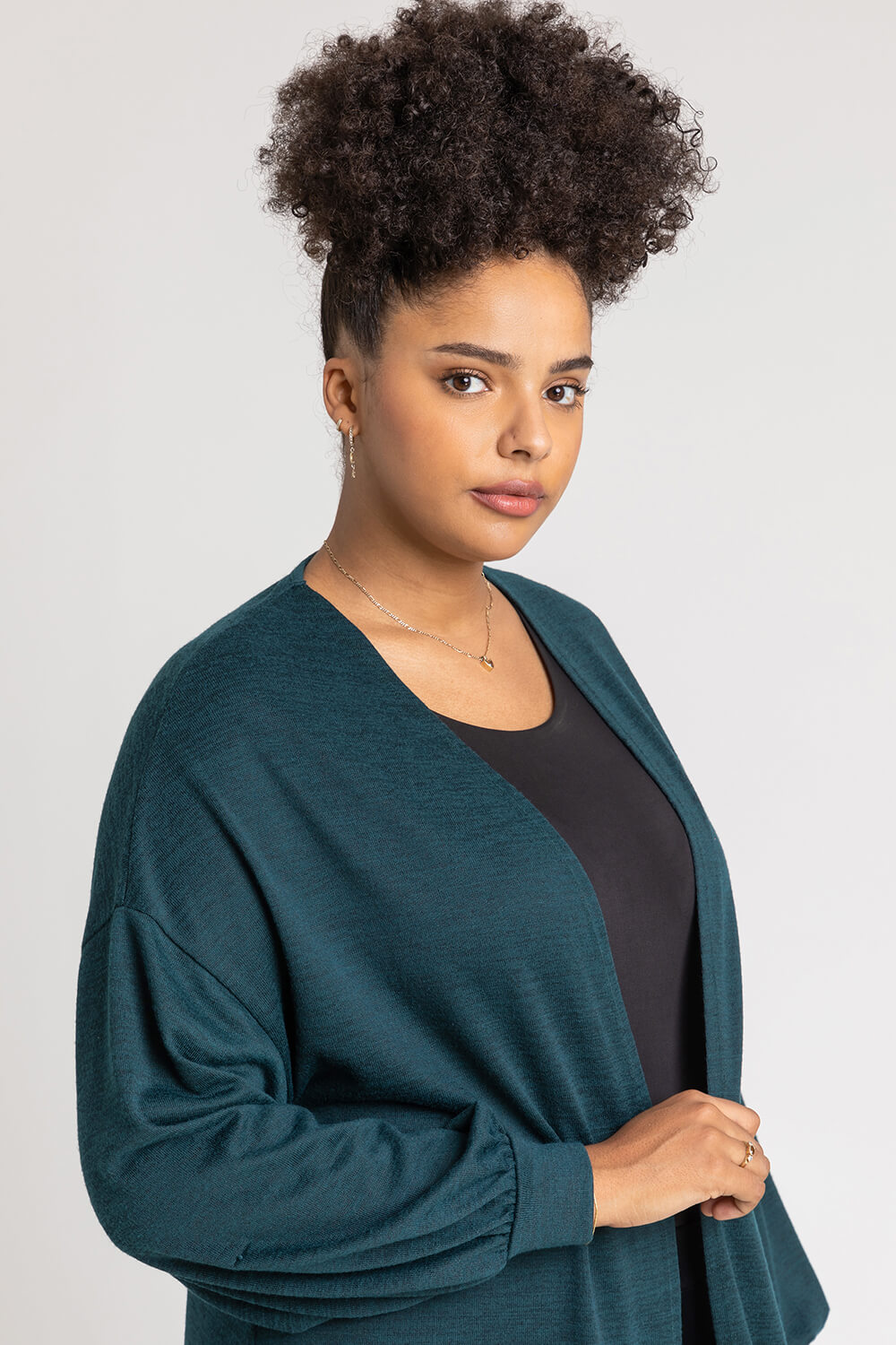 Forest  Curve Longline Marl Cardigan, Image 4 of 5