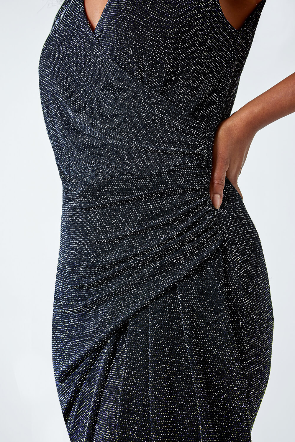Silver Petite Ruched Wrap Stretch Dress, Image 5 of 5