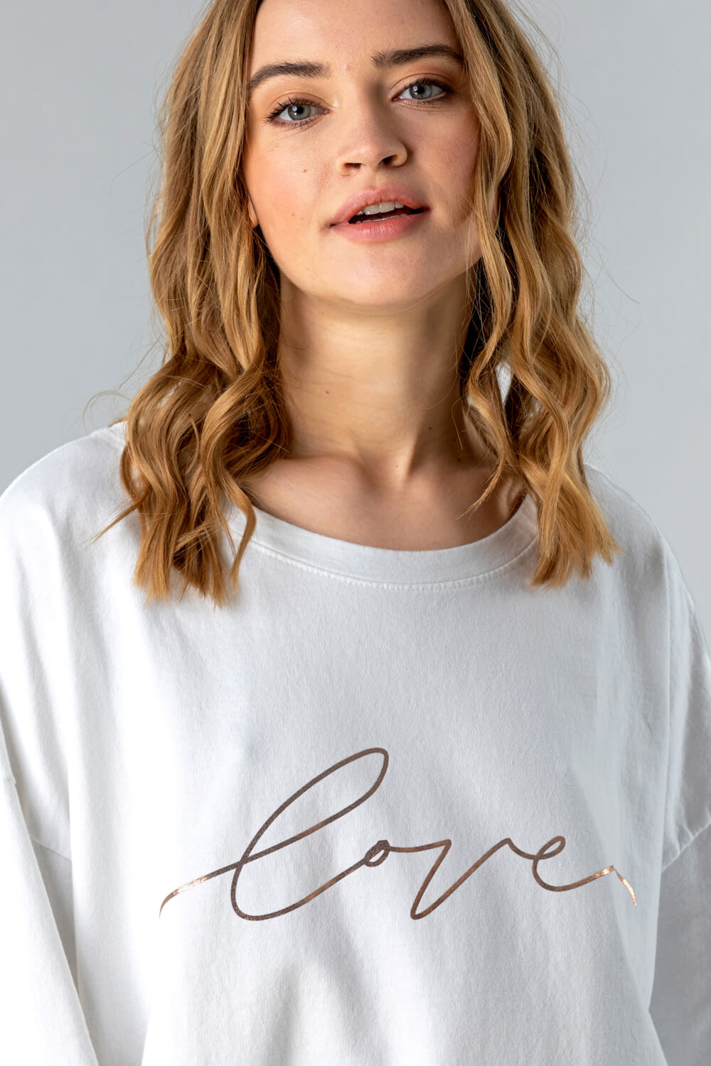 Ivory  Foil Love Print Lounge T-Shirt, Image 4 of 4
