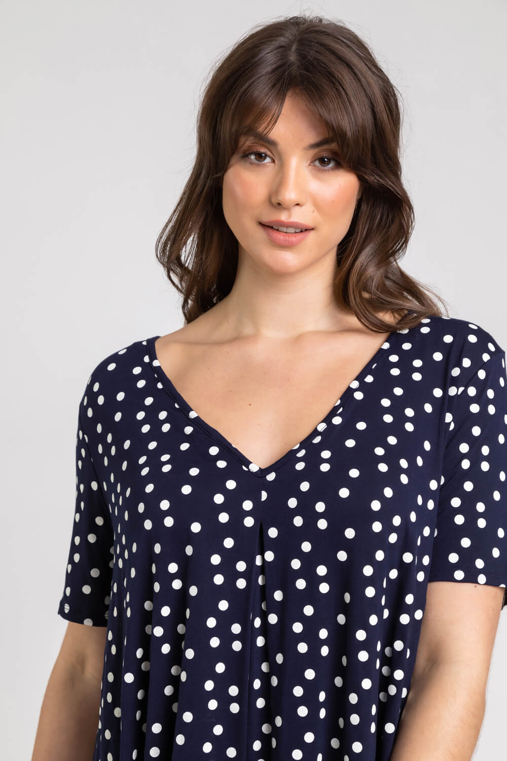 Navy  Curve Spot Print Pleat Front Top, Image 5 of 5