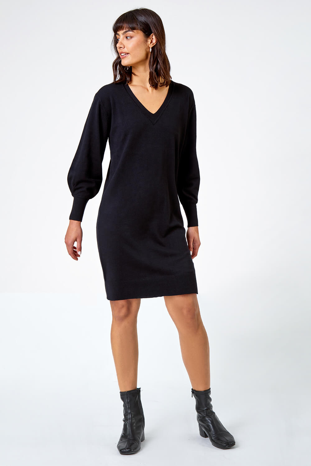 Black Longline Knitted Jumper Dress, Image 3 of 5