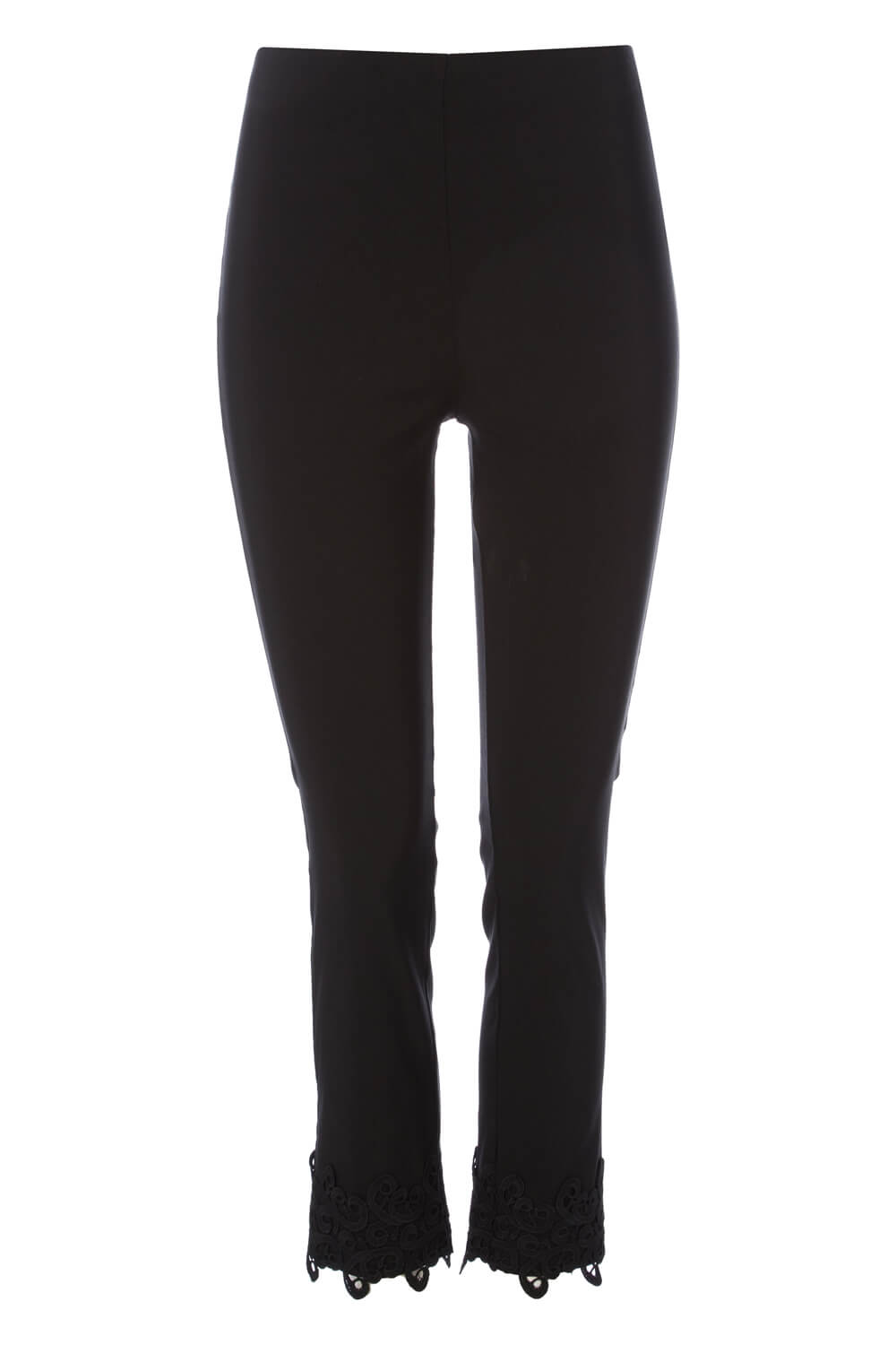Black Cropped Stretch Trousers with Lace Hem, Image 5 of 5