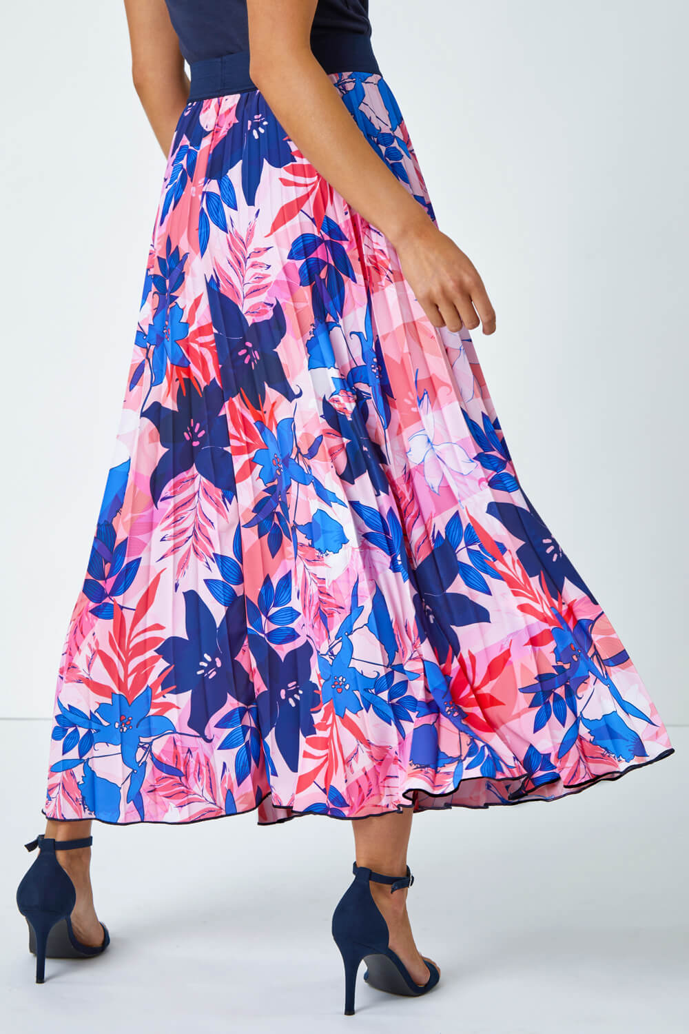 PINK Petite Pleated Floral Midi Skirt, Image 3 of 5