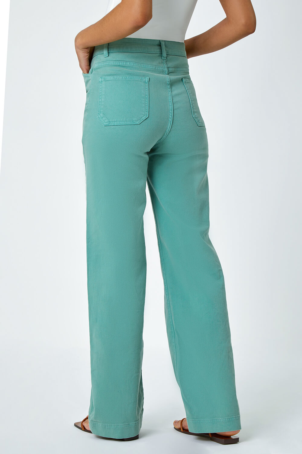 Sage Cotton Blend Wide Leg Stretch Jeans, Image 3 of 5
