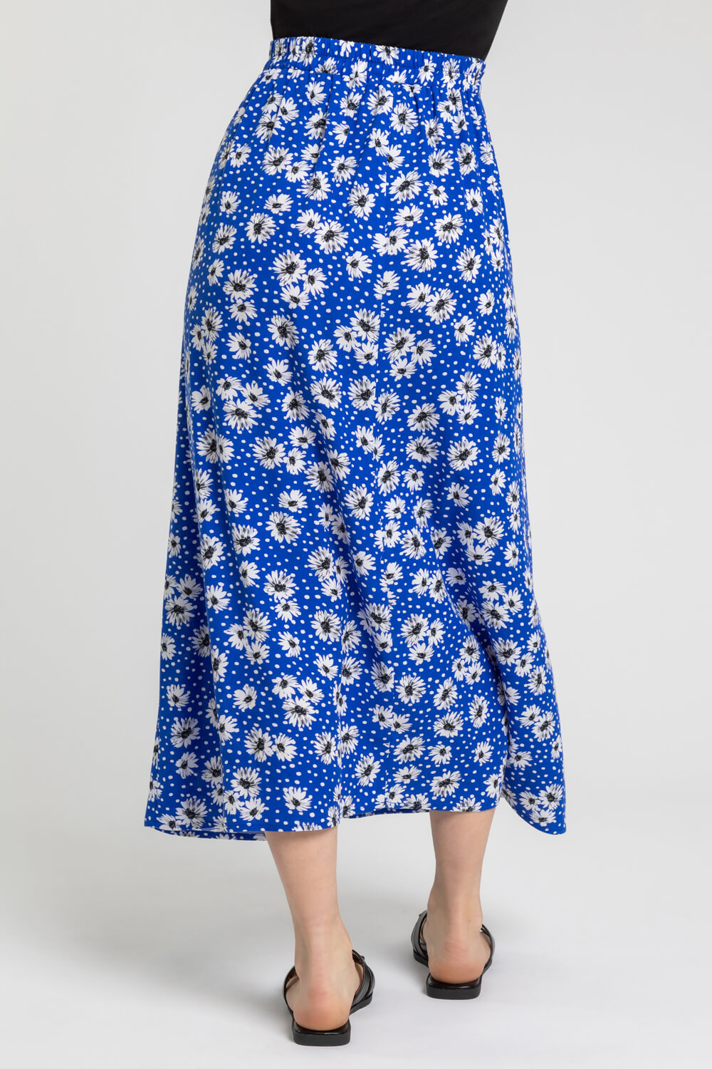 Blue Petite Floral Print A-Line Skirt, Image 2 of 4