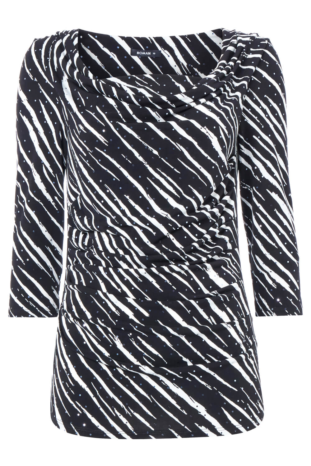 Black Zebra Print Sequin Cowl Neck Top, Image 5 of 5
