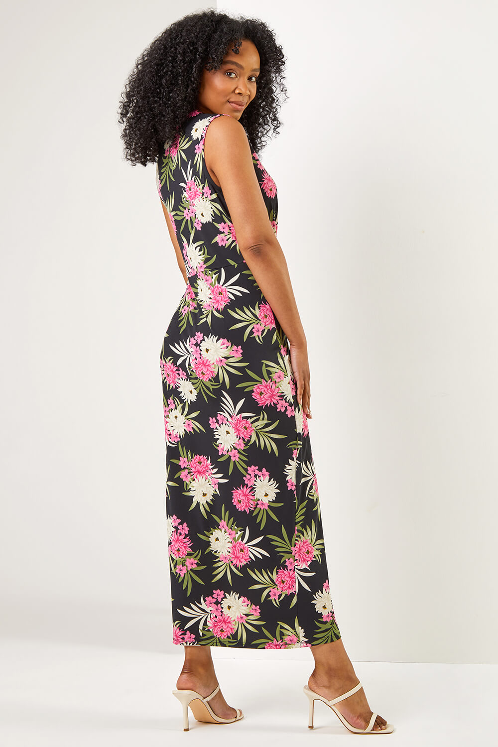 PINK Petite Floral Print Wrap Ruched Maxi Dress, Image 3 of 5
