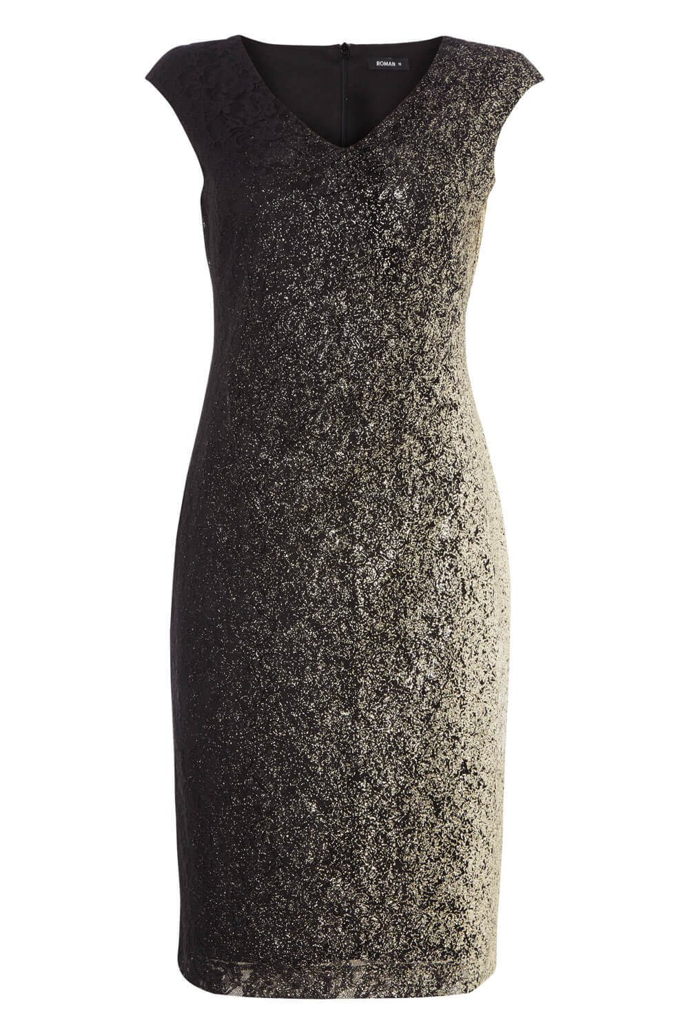 Gold V-Neck Ombre Shimmer Dress, Image 4 of 4