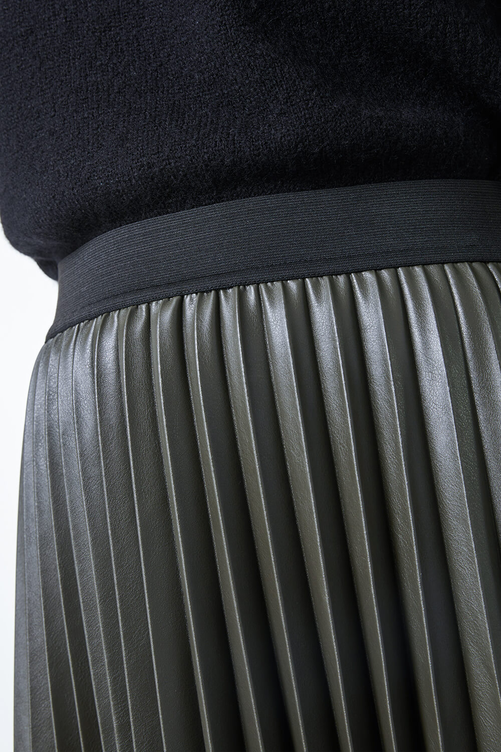 KHAKI Faux Leather Pleated Maxi Skirt , Image 3 of 5