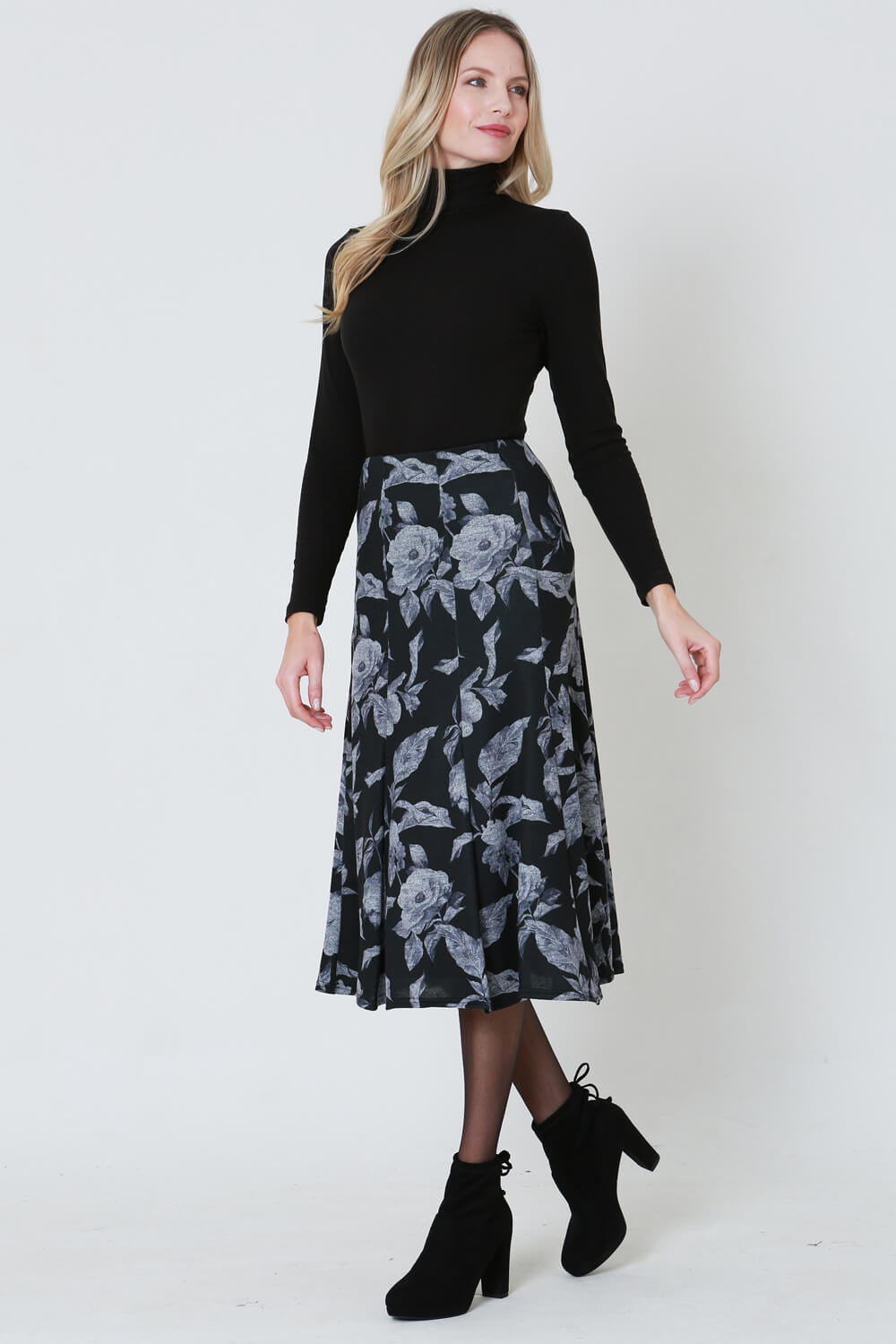 Grey Julianna Floral Printed Midi Skirt, Image 3 of 4