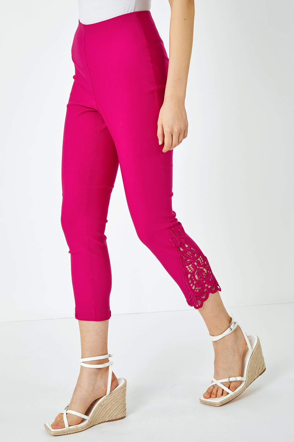 CERISE Lace Insert Crop Stretch Trousers, Image 4 of 5
