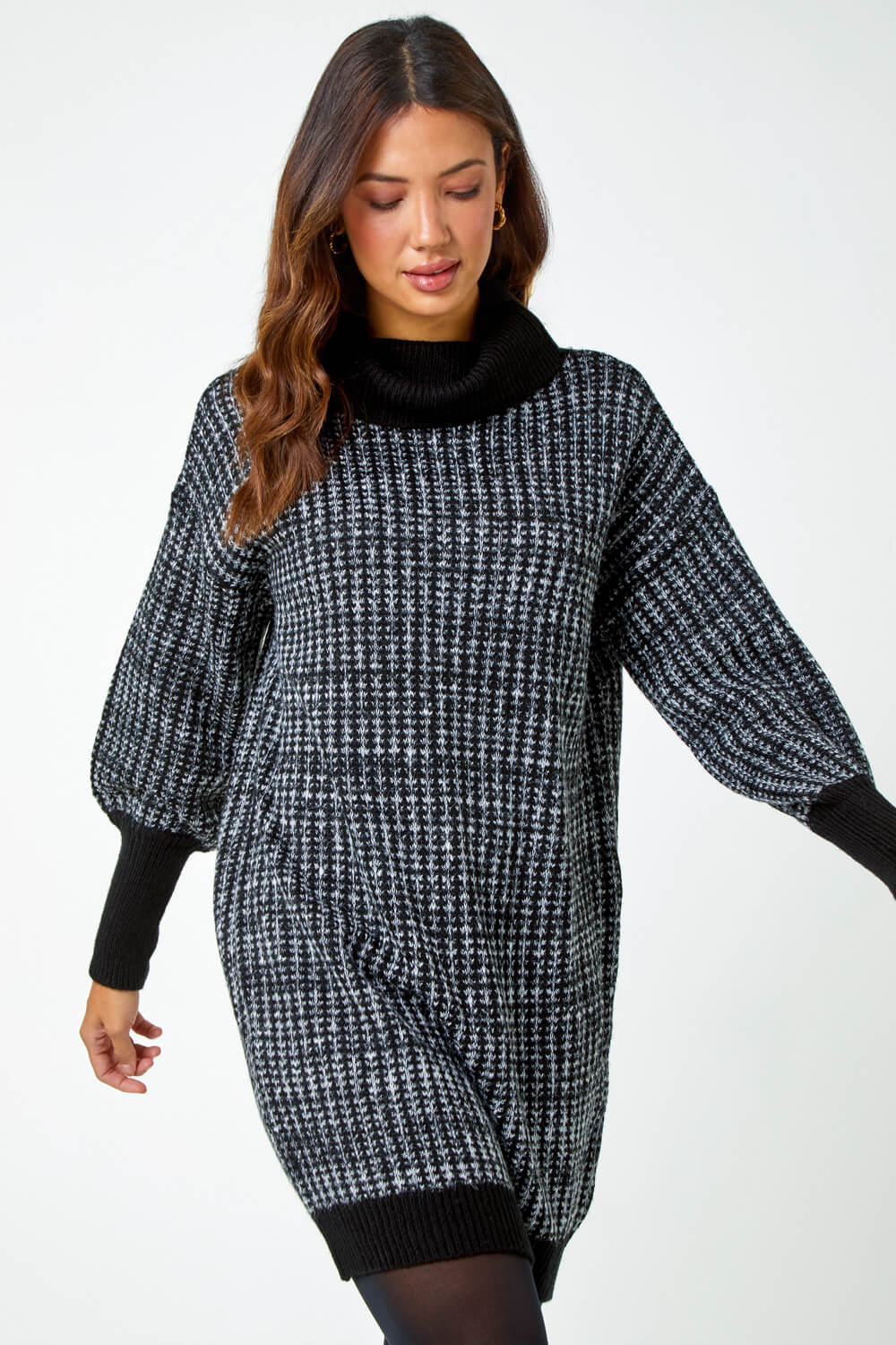 Charcoal Contrast Roll Neck Jumper Dress, Image 1 of 5