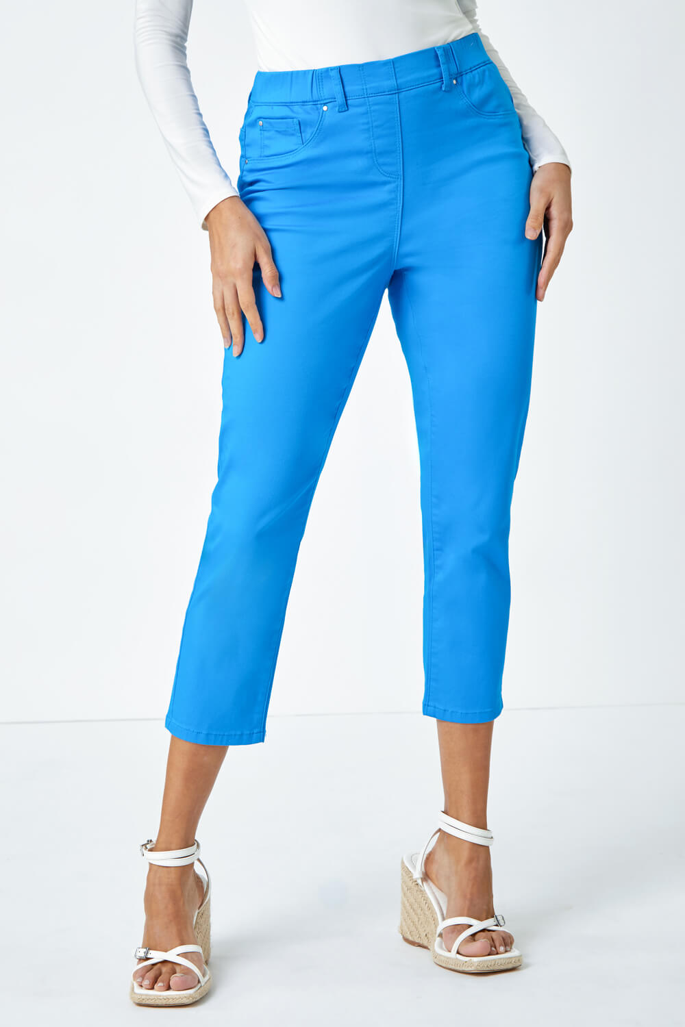 Turquoise Cropped Denim Stretch Jegging, Image 4 of 5