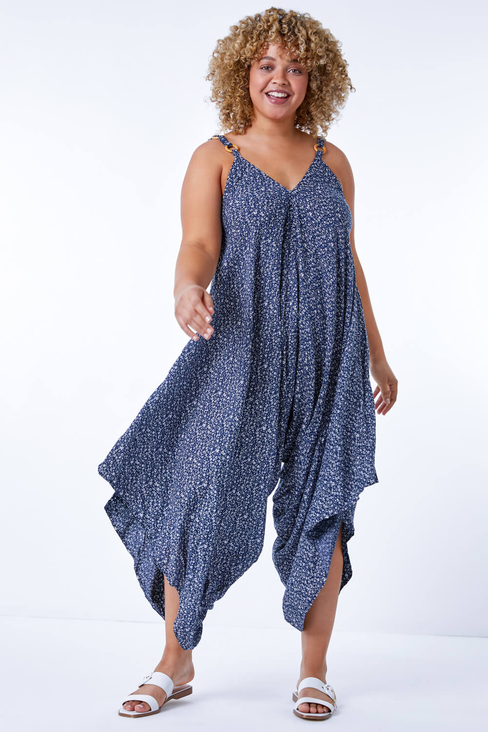 Navy  Curve Ditsy Floral Relaxed Jumpsuit, Image 2 of 5