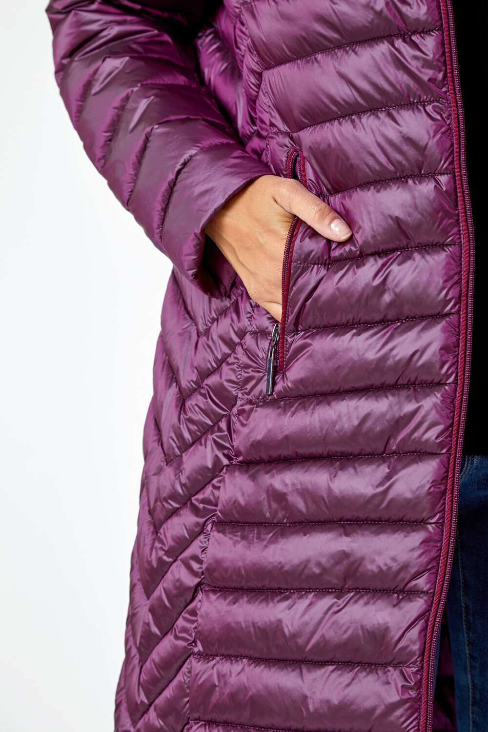 Purple Longline Hooded Padded Coat, Image 5 of 5