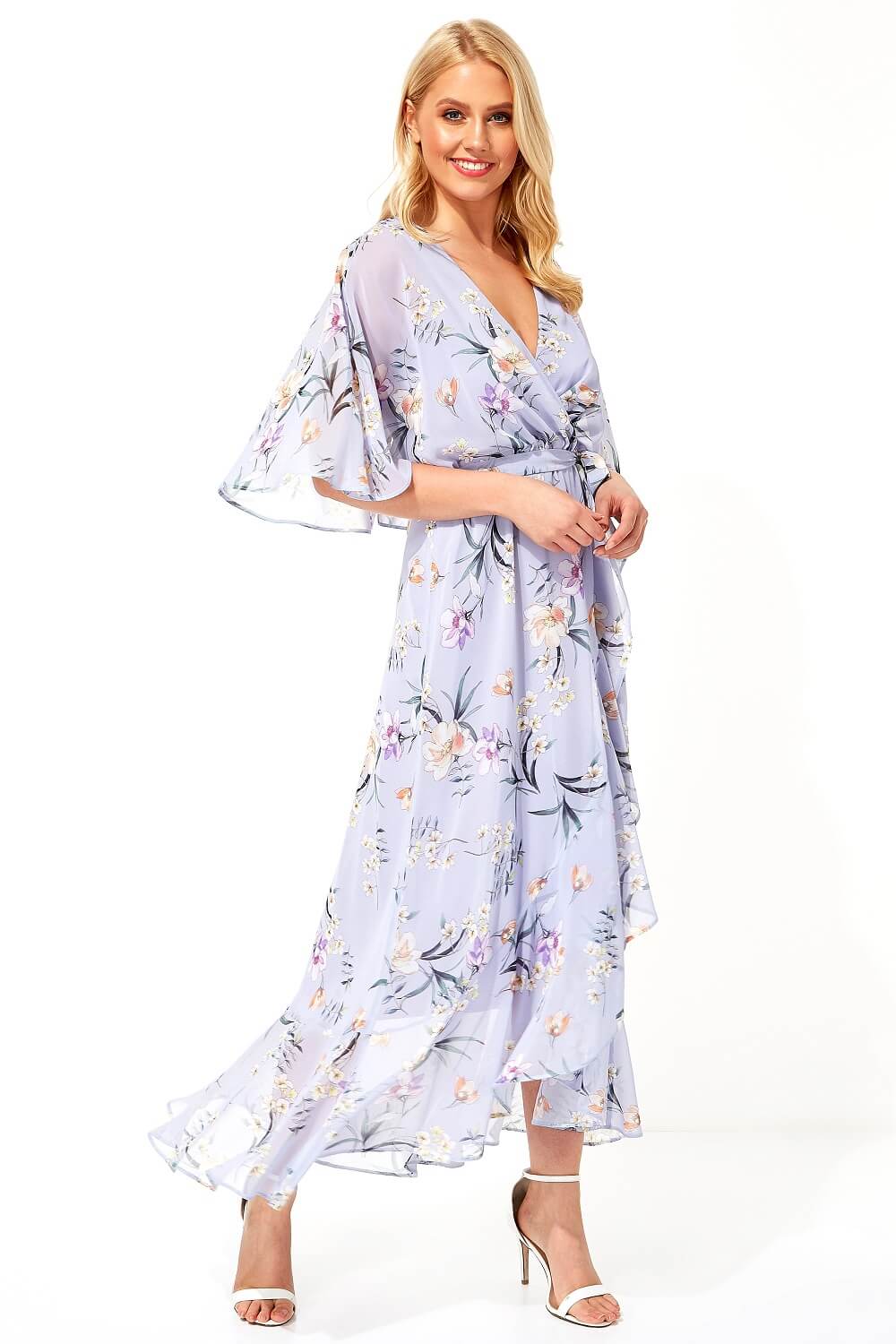 Chiffon Wrap Maxi Dress in Lilac - Roman Originals UK
