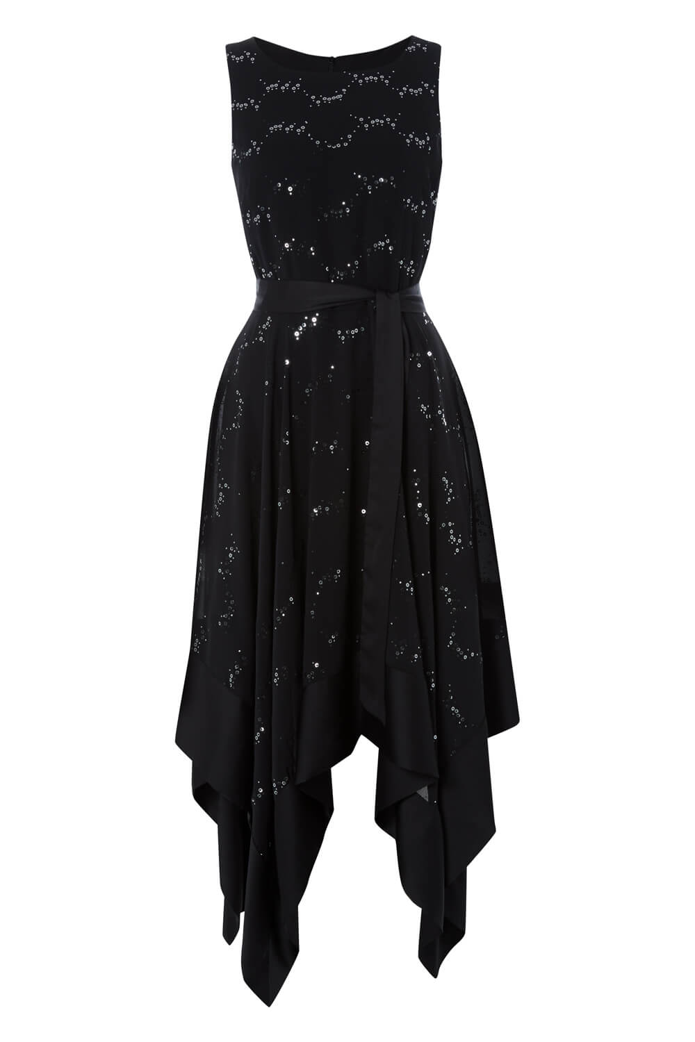 Glitter Hanky Hem Dress in Black - Roman Originals UK