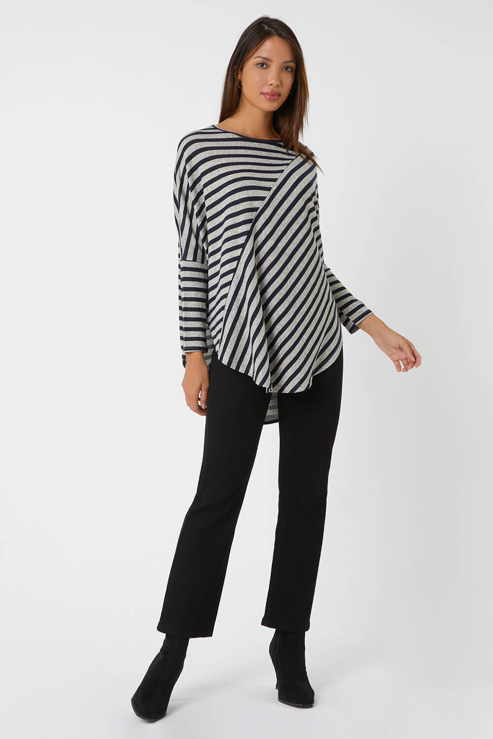 Grey Contrast Stripe Stretch Jersey Top, Image 2 of 5