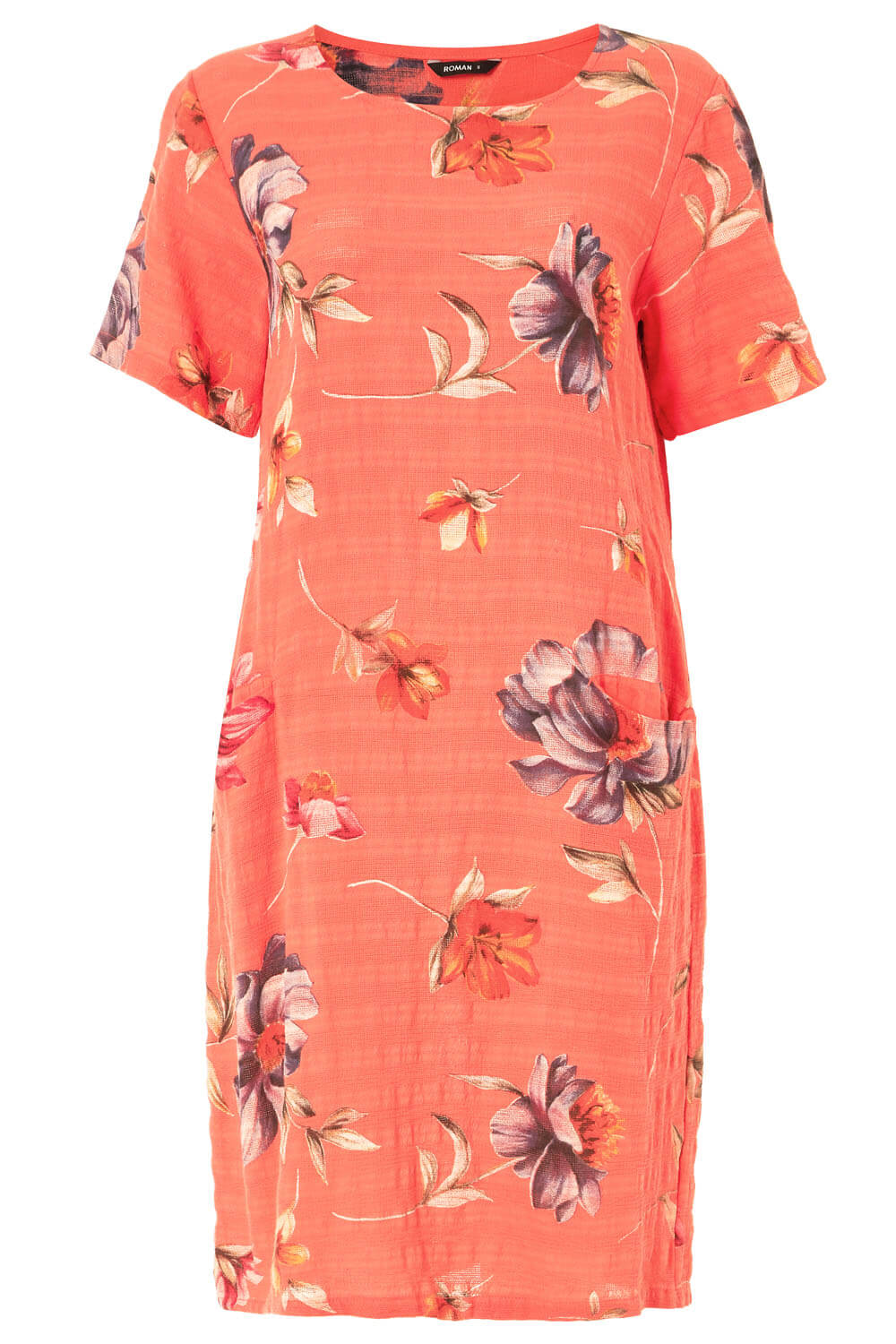 CORAL Floral Textured Cotton Cocoon Dress, Image 5 of 5
