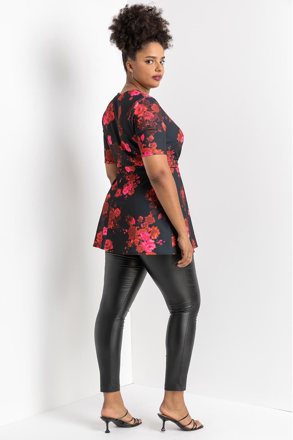 Red Curve Floral Print Wrap Top, Image 2 of 4