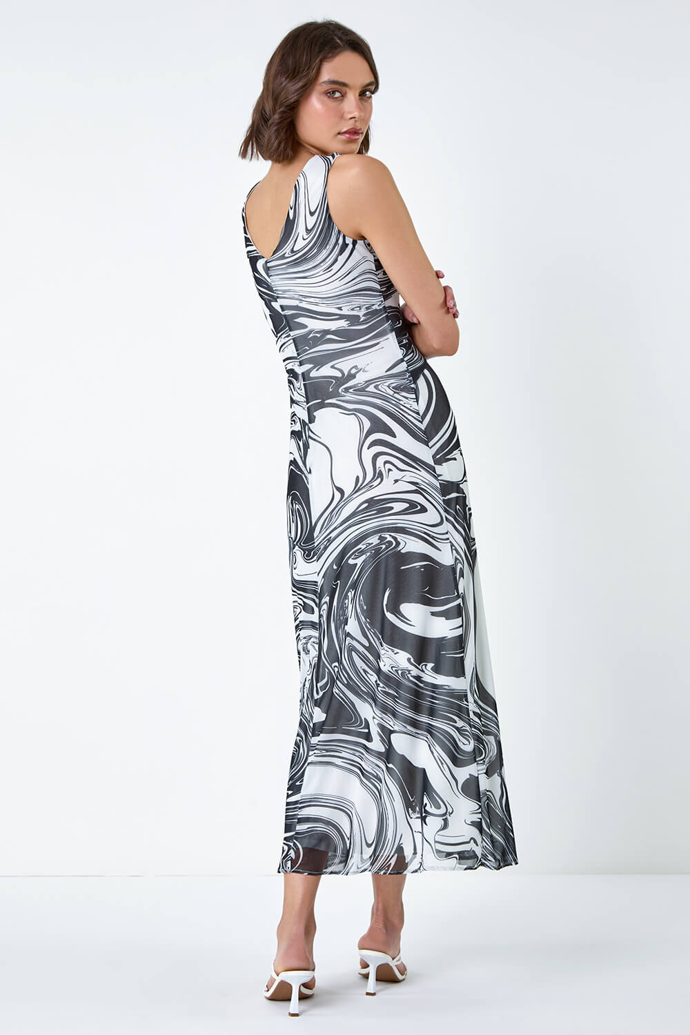 Black Marble Print Wrap Mesh Dress, Image 3 of 5