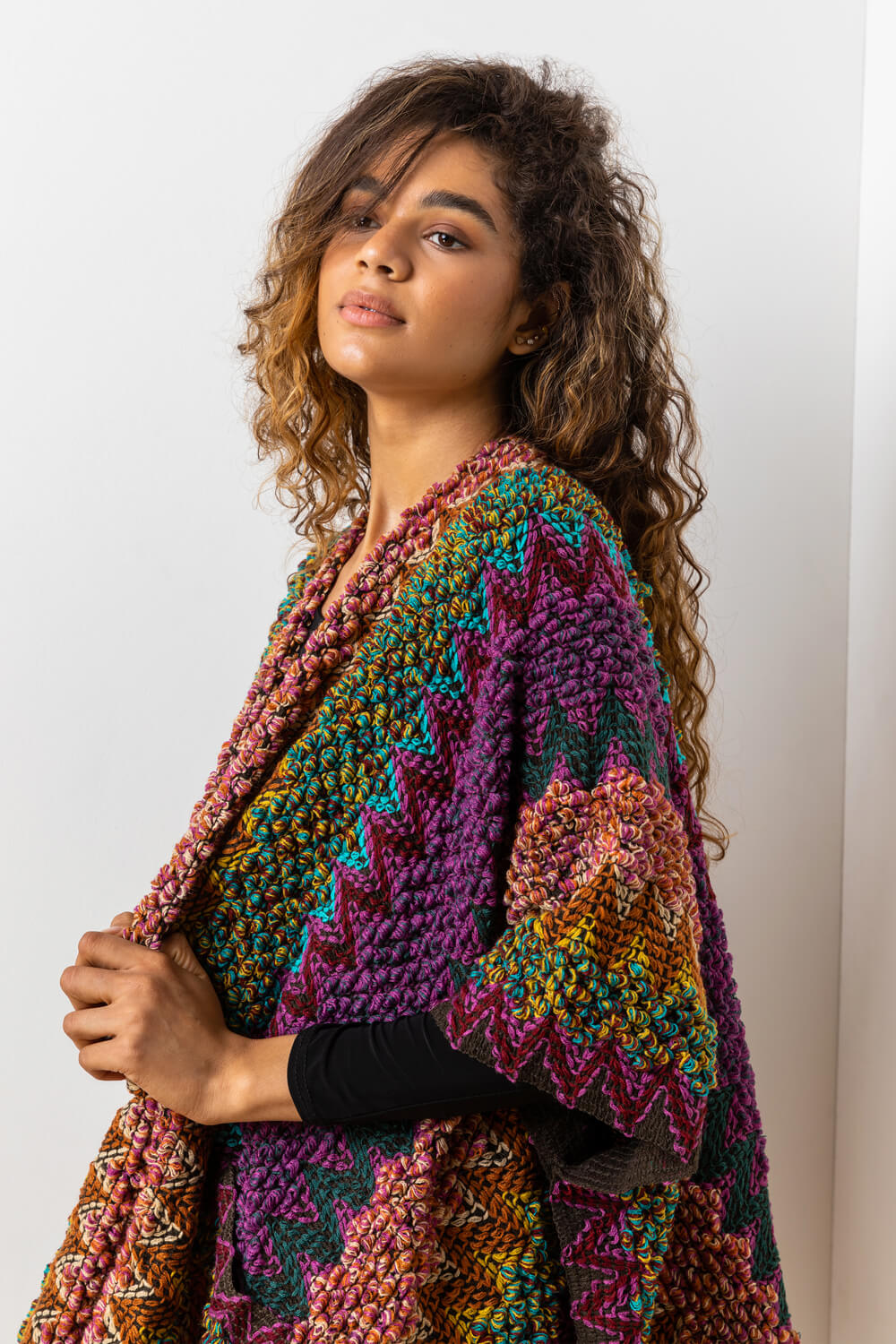 Multi Textured Aztec Print Cape | Roman UK