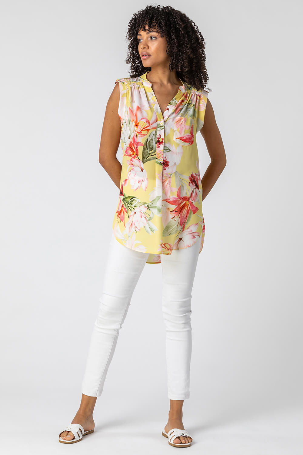 Yellow Floral Print Tunic Top , Image 3 of 4