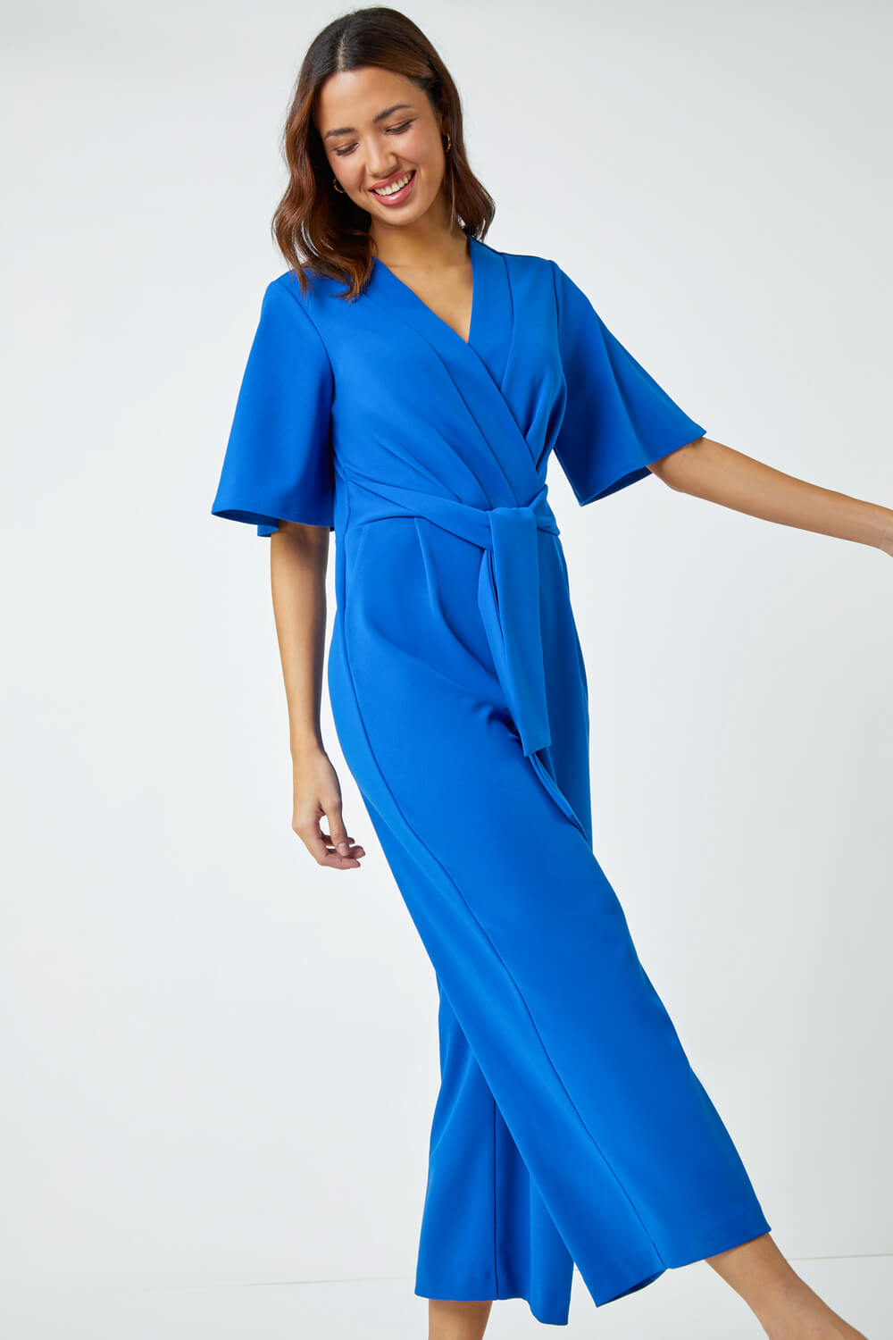 Angel Sleeve Cropped Wrap Jumpsuit