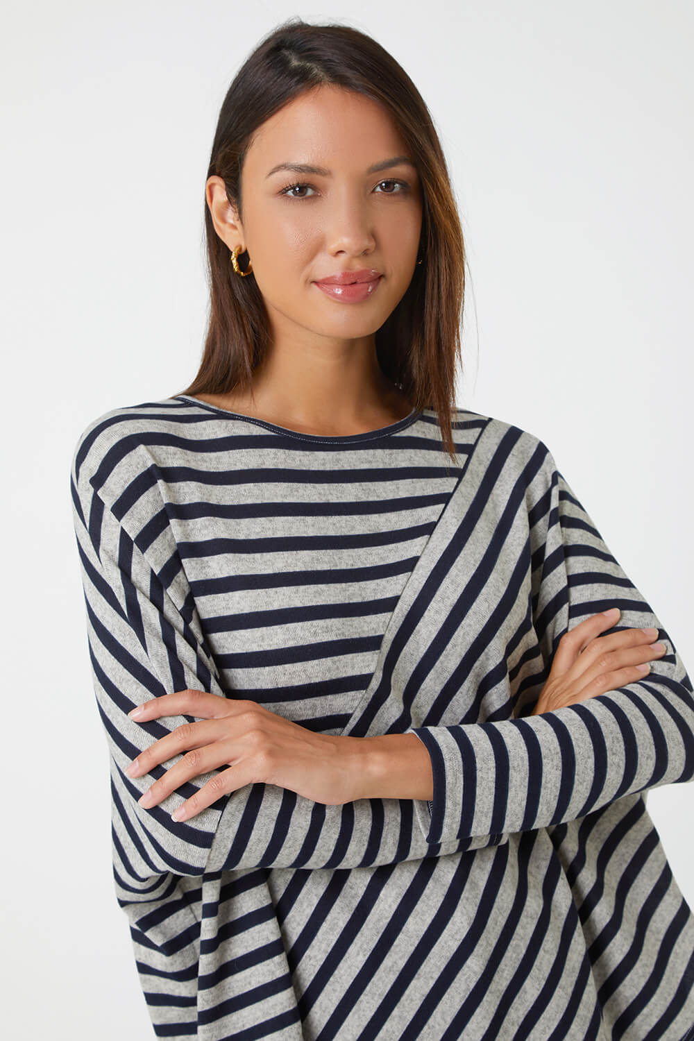 Grey Contrast Stripe Stretch Jersey Top, Image 4 of 5