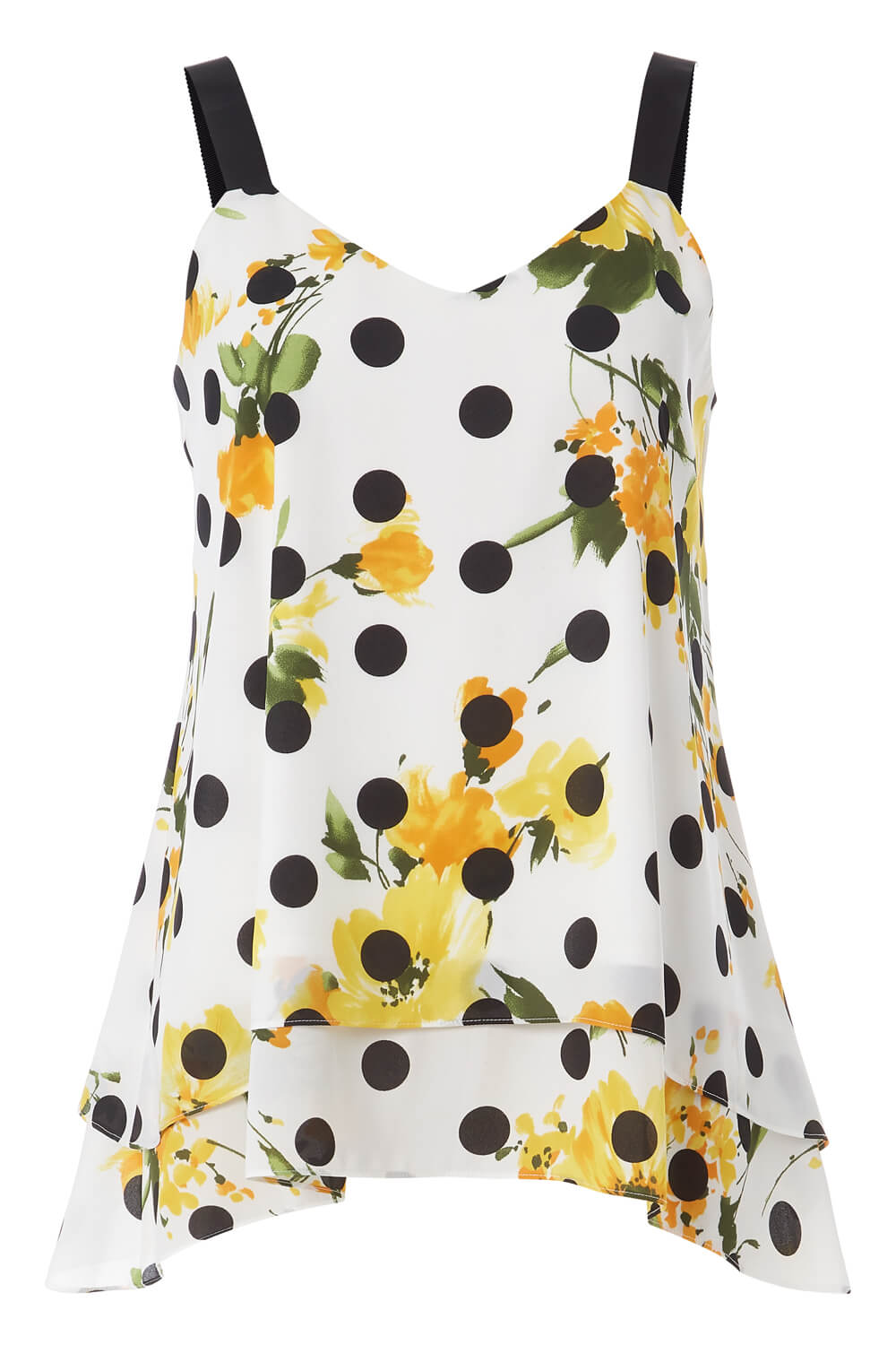 Floral Spot Print Overlay Vest Top in Yellow - Roman Originals UK