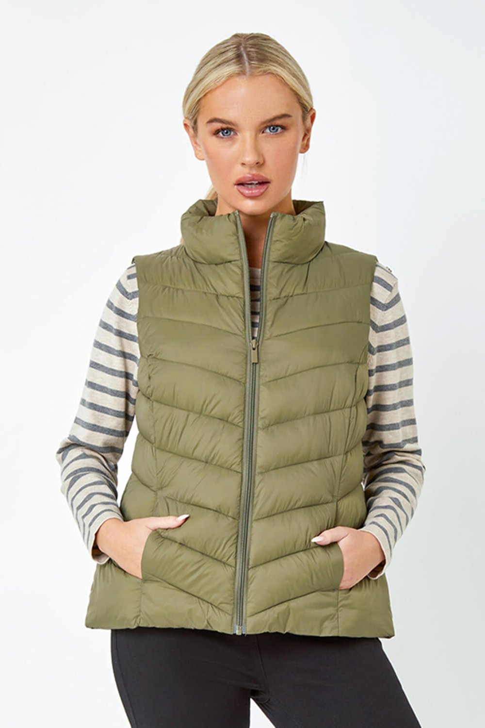 KHAKI Petite Quilted Padded Gilet, Image 5 of 5