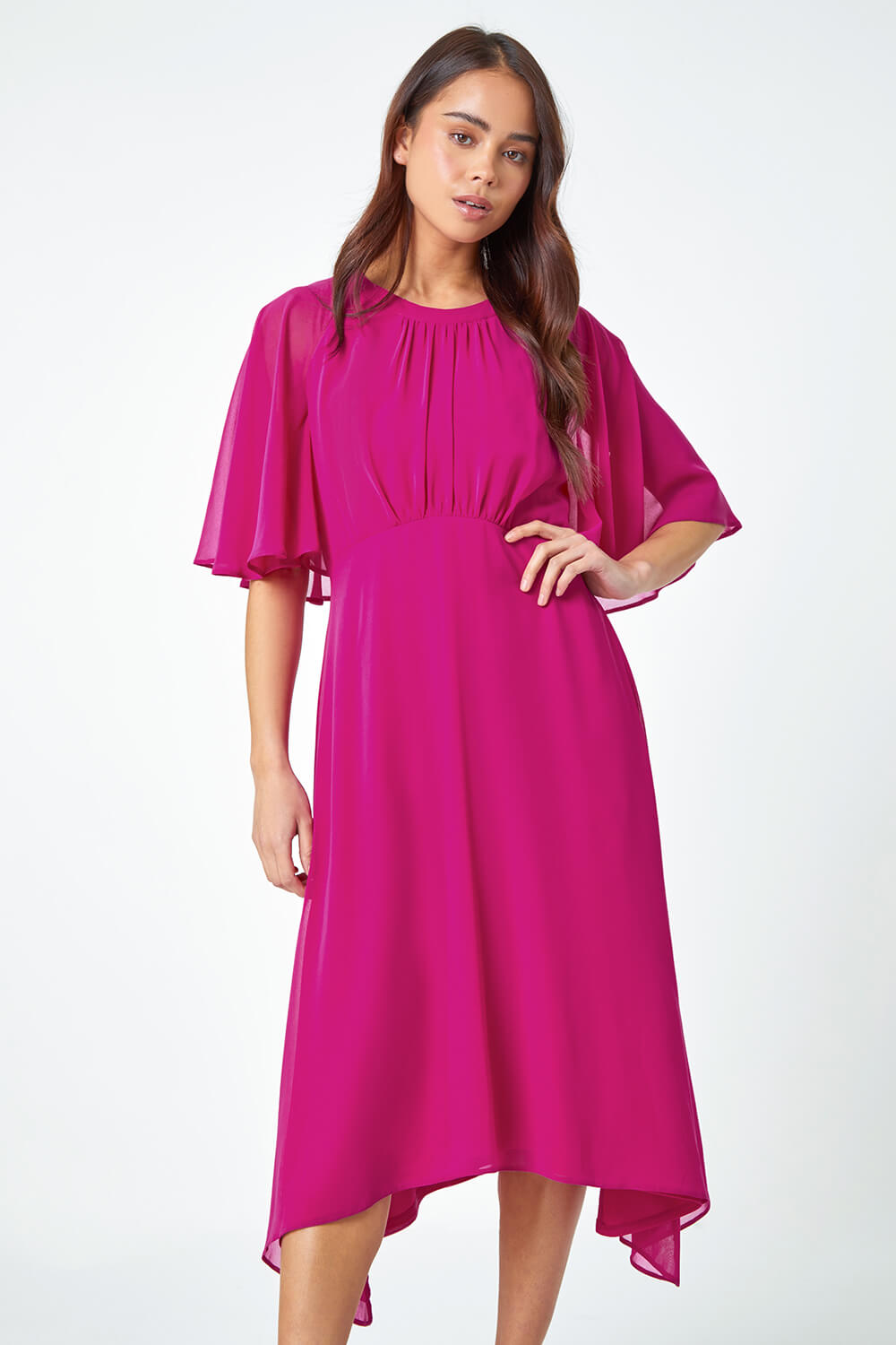 Pink Petite Chiffon Cape Midi Dress | Roman UK