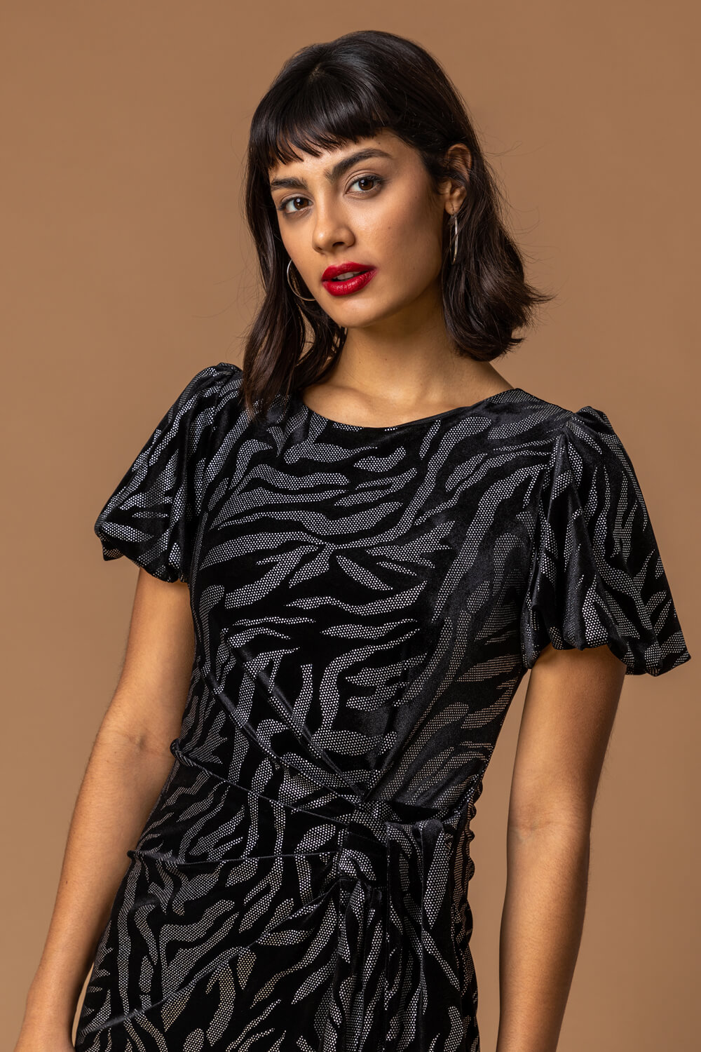 Black Animal Print Velvet Dress, Image 4 of 5