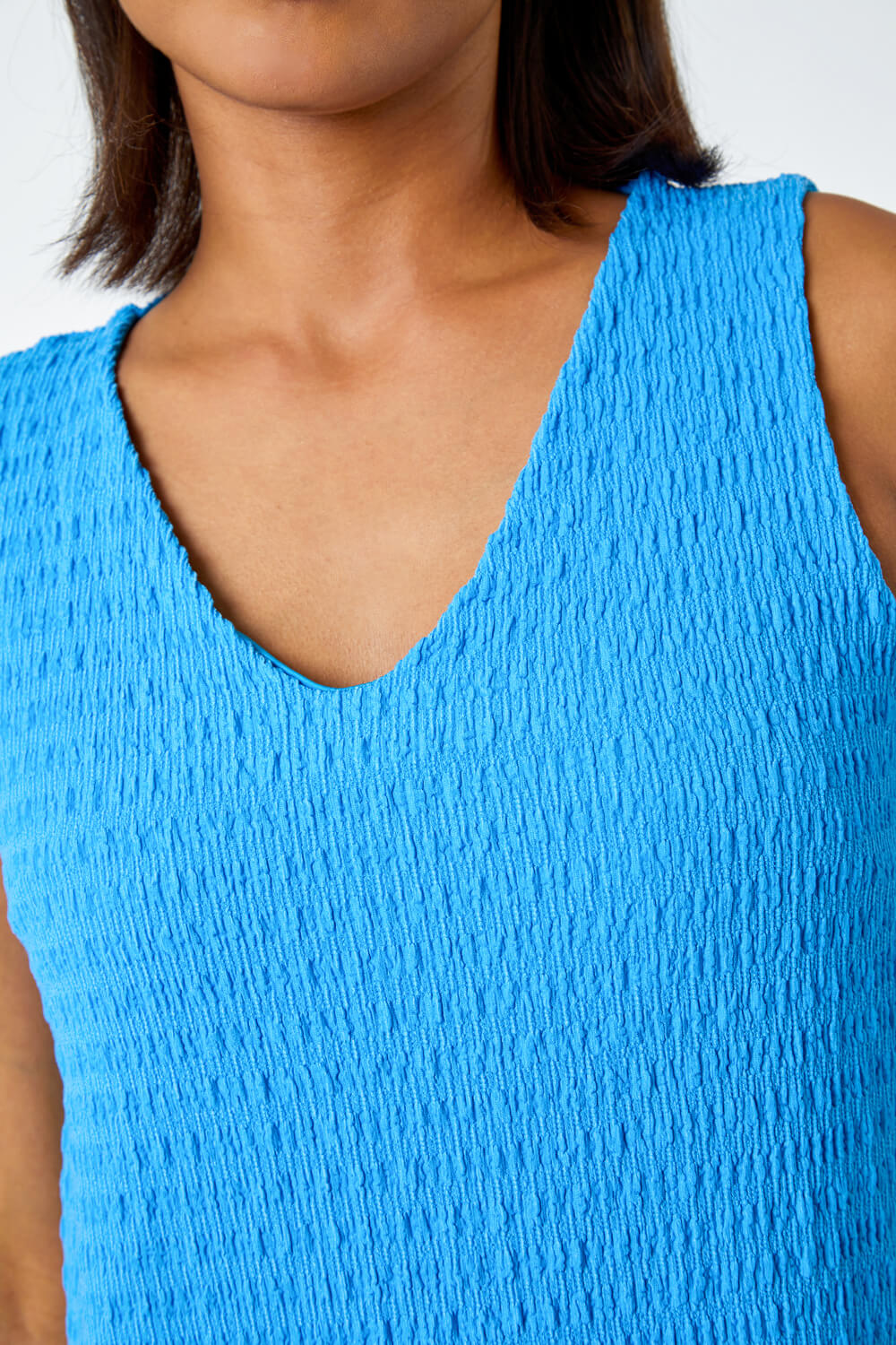 Turquoise Sleeveless Textured Midi Stretch Dress, Image 5 of 5