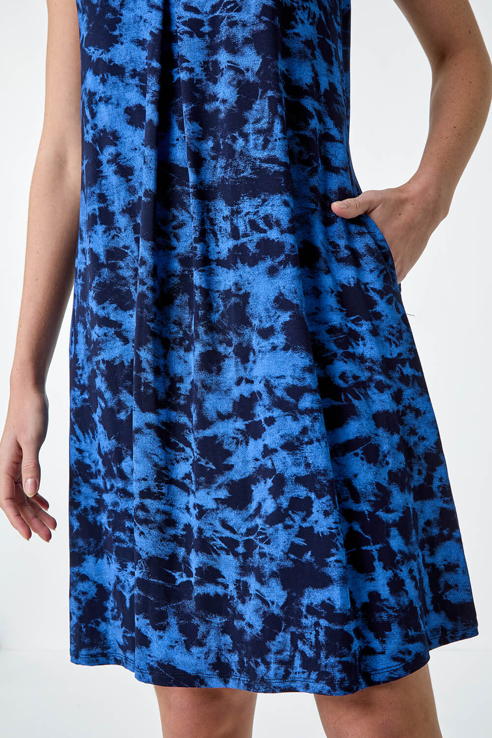 Blue Tie Dye Stretch Pocket Swing Dress, Image 5 of 5
