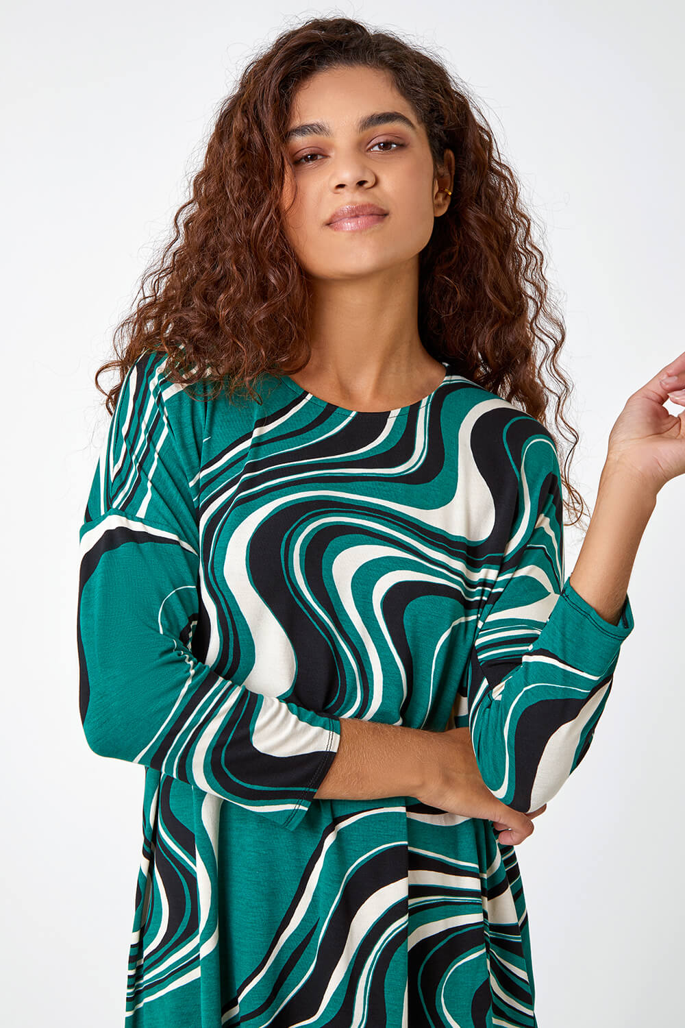 Green Swirl Print Tie Back Stretch Top, Image 5 of 5