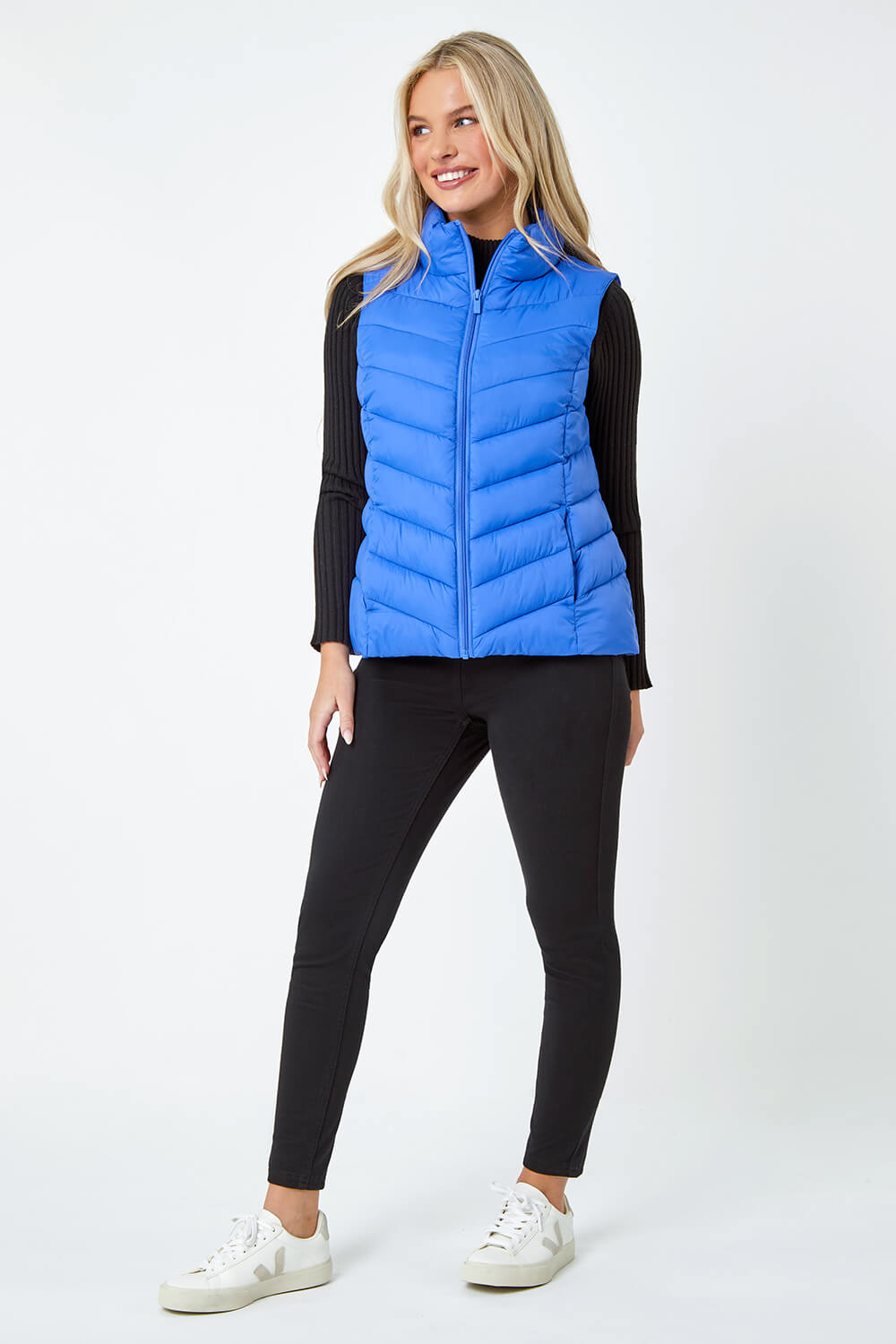 Royal Blue Petite Quilted Padded Gilet, Image 2 of 5