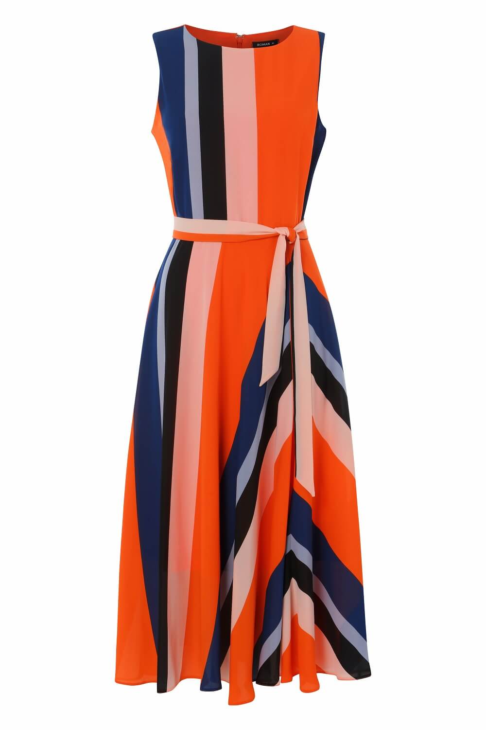 ORANGE Pleated Stripe Fit and Flare Midi Dress, Image 5 of 5