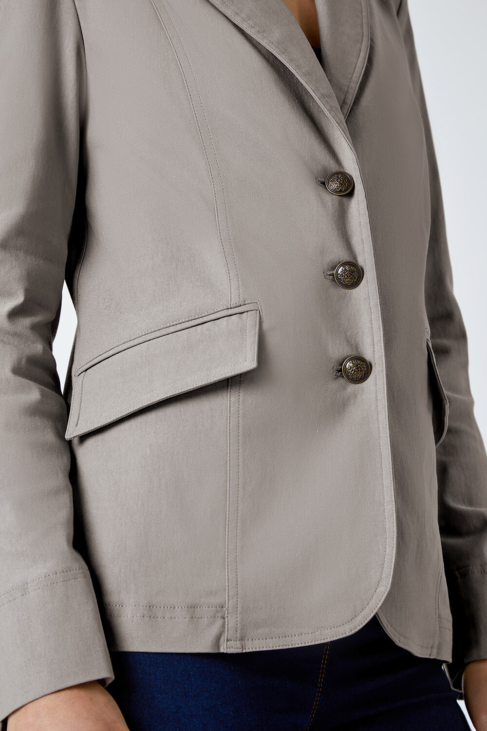 Taupe Stretch Button Detail Blazer, Image 5 of 5