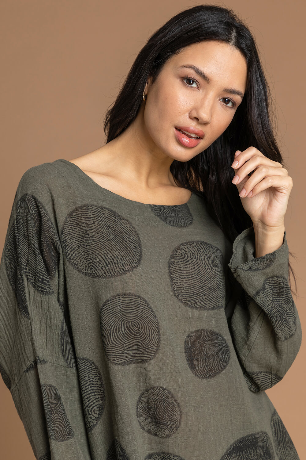 KHAKI Spot Print Top With Necklace, Image 4 of 4