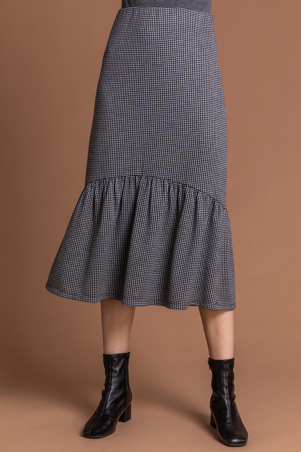 Grey Houndstooth Tiered Midi Skirt Roman Uk 