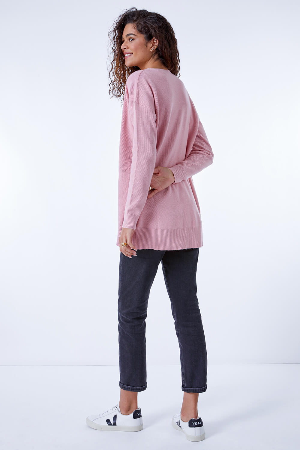 PINK Longline Buttoned Cardigan, Image 3 of 5