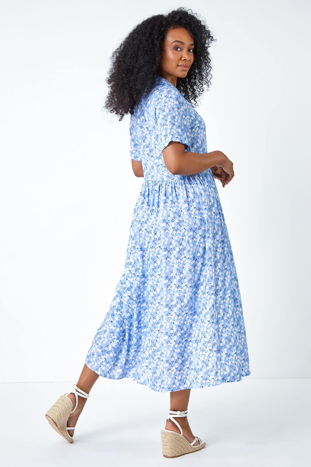 Blue Petite Spot Print Midi Tea Dress, Image 3 of 5