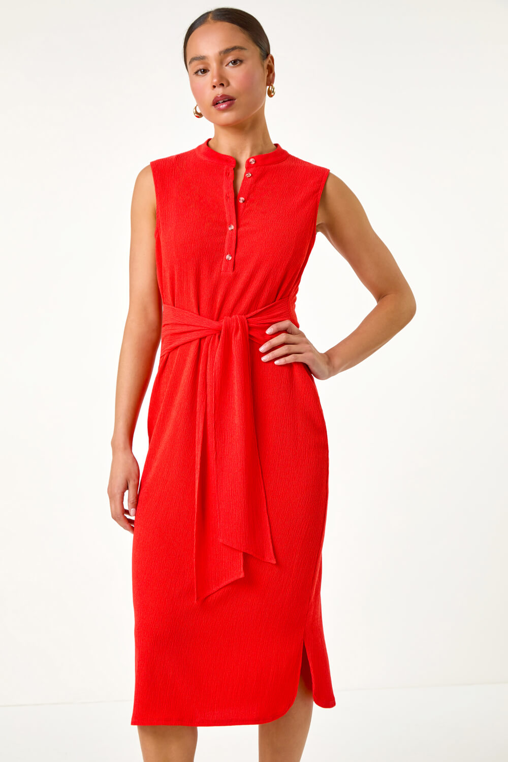 Tie Strap Pocket Midi Dress in Riviera Orange