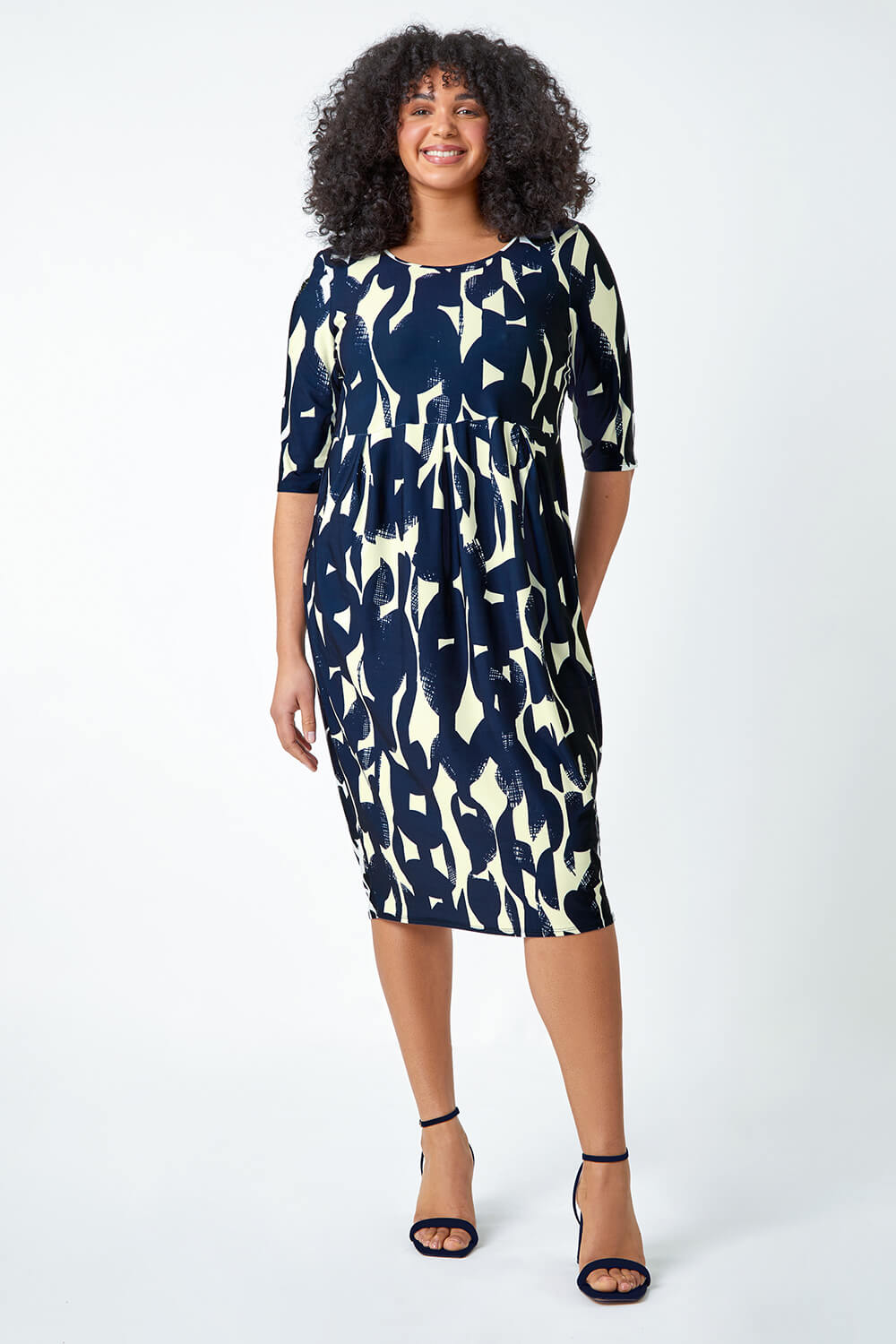 Navy  Curve Abstract Relaxed Pocket Dress, Image 2 of 5